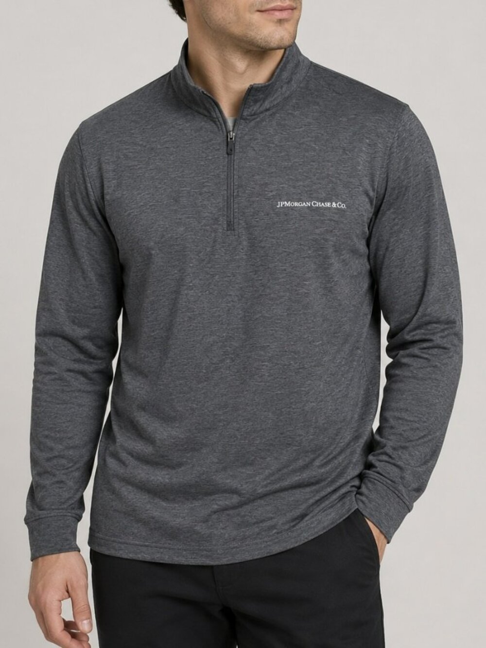 Gray Heathered pullover JPMorgan Chase & Co. Embroidered Logo Quarter-ZIp NWOT